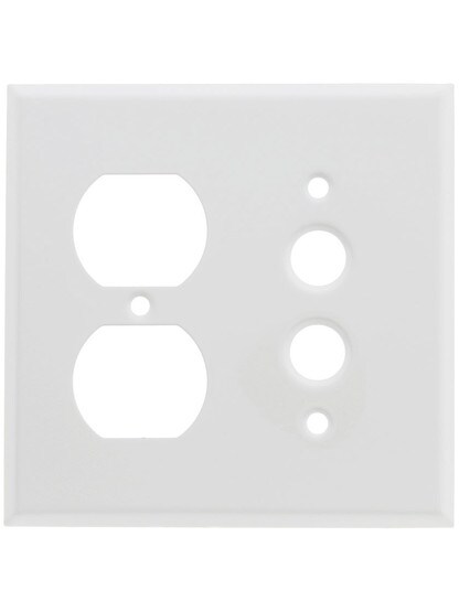 Classic Combo Push Button Switch / Duplex Cover Plate In White Enamel.